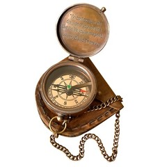 Antique Brass Flat compass with Leather Case engraved box Hiking camping Gift