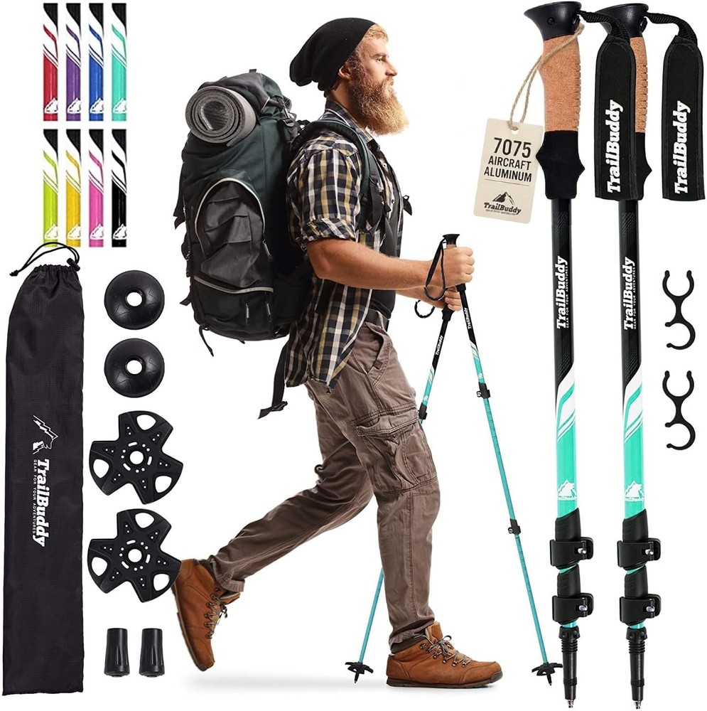 TrailBuddy Trekking Poles Lightweight 7075 Aluminum Collapsible Hiking Sticks