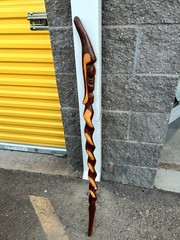 Hand-Carved Twisted Wood w/ Face Walking Stick Hiking Staff Cane 44”h