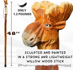 Carved Walking Stick with Animal Head – Lightweight and Strong Wooden Treckking