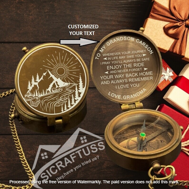 Personalized Hiking Brass Compass – Pocket Compass – Adventure Brass Compass