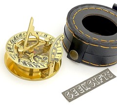 geekgifts Engraved Brass Sundial Compass Gift for Son with Leather Box