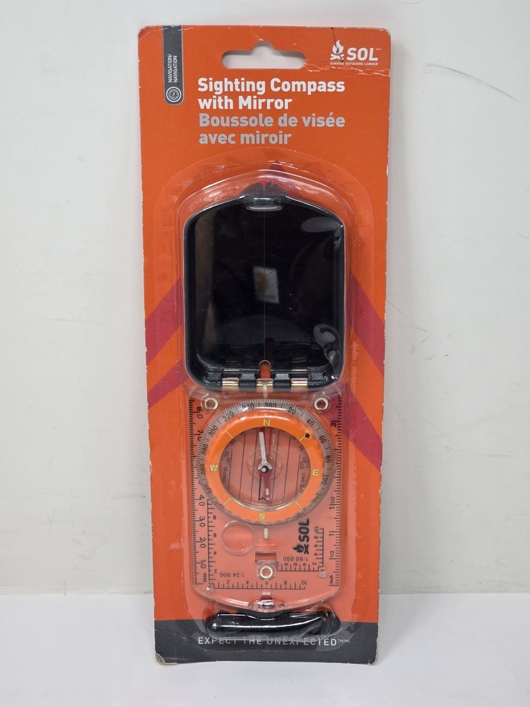 S.O.L. Survive Outdoors Longer Sighting Compass with Mirror #0140-0030 – New