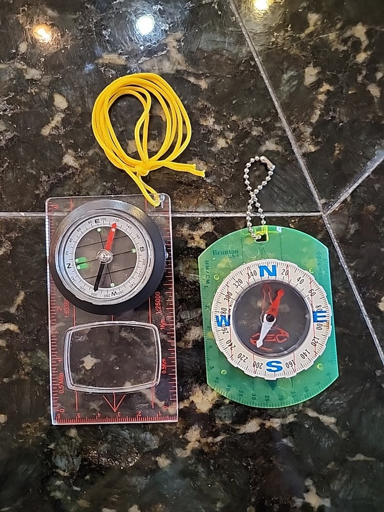 Vintage Compass Pair, Optic Green Brunton + Clear Magnifying