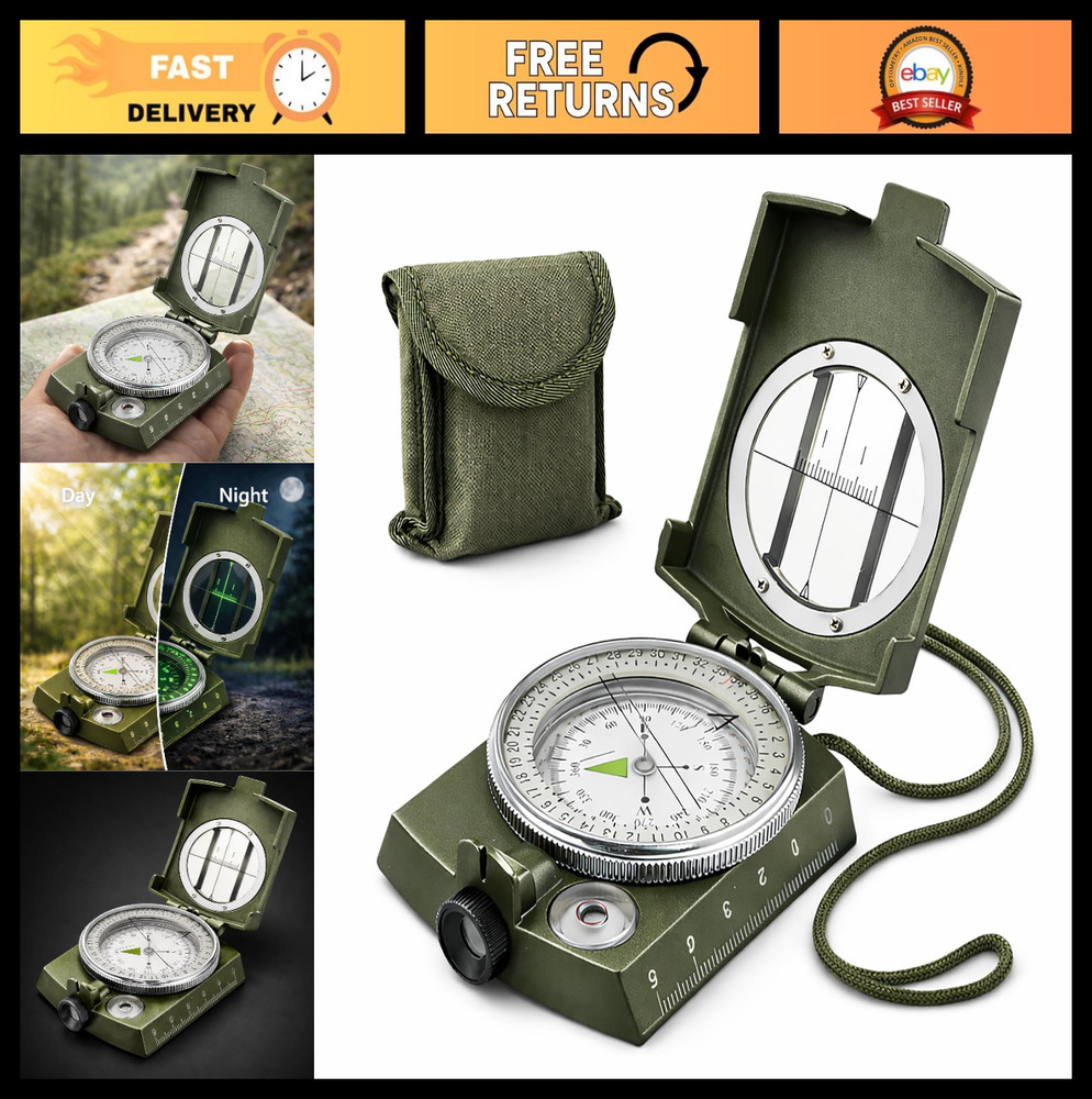 Water-Resistant Military Lensatic Compass for Hiking & Survival – Metal Directio