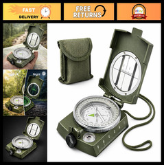 Water-Resistant Military Lensatic Compass for Hiking & Survival – Metal Directio