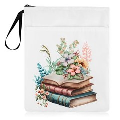 Book Sleeve Waterproof Book Protector Book Pouch with Zipper and Front Floral