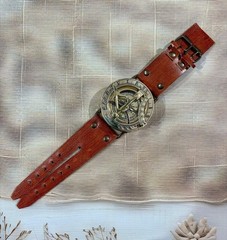 Sundial Compass Watch with Leather Strap – Brass Working Compass Travel Gift