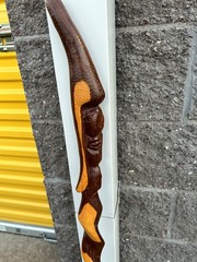 Hand-Carved Twisted Wood w/ Face Walking Stick Hiking Staff Cane 44”h