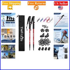 Red Aluminum Nordic Walking Poles 51.2″ Collapsible, Shock-Absorbing
