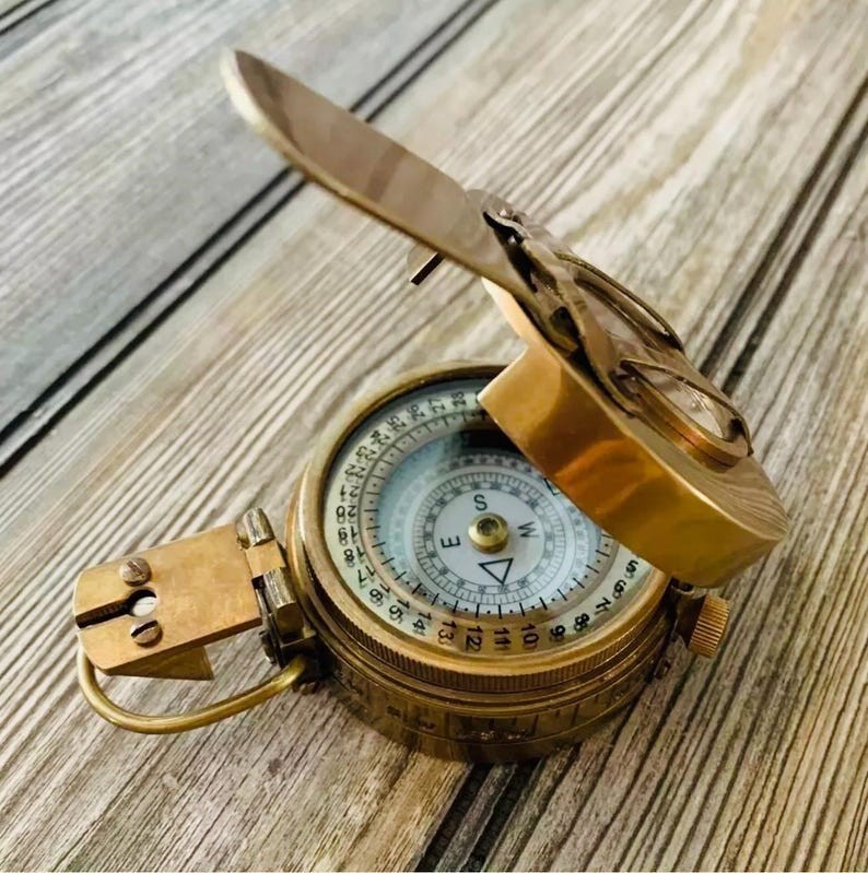 Vintage Brass Compass, Handmade Maritime Pocket Instrument Military Compass 3″