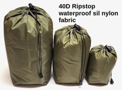 Lightweight 3-pk OD Green 40D Ripstop Waterproof Sil-Nylon Stuffsacks COMBO