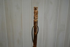 Bear Carved in Dark Wood Walking Stick, Hand Carved Staff, Made in the USA