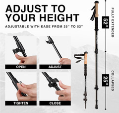 Ultra Strong Trekking, Walking, and Hiking Poles -One Pair (2 Poles)-Collapsible