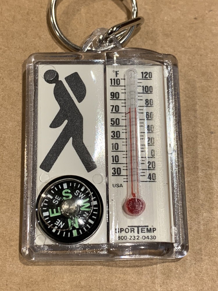 Vintage SporTemp THERMOMETER/COMPASS KeyRing/Zipper Pull Johnson & Johnson Ad