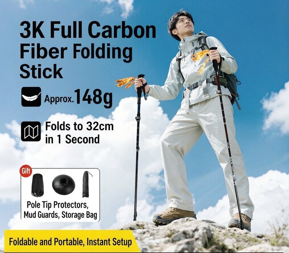Ultralight Carbon Fiber Collapsible Hiking Poles – Quick Fold 32cm Compact Trekk