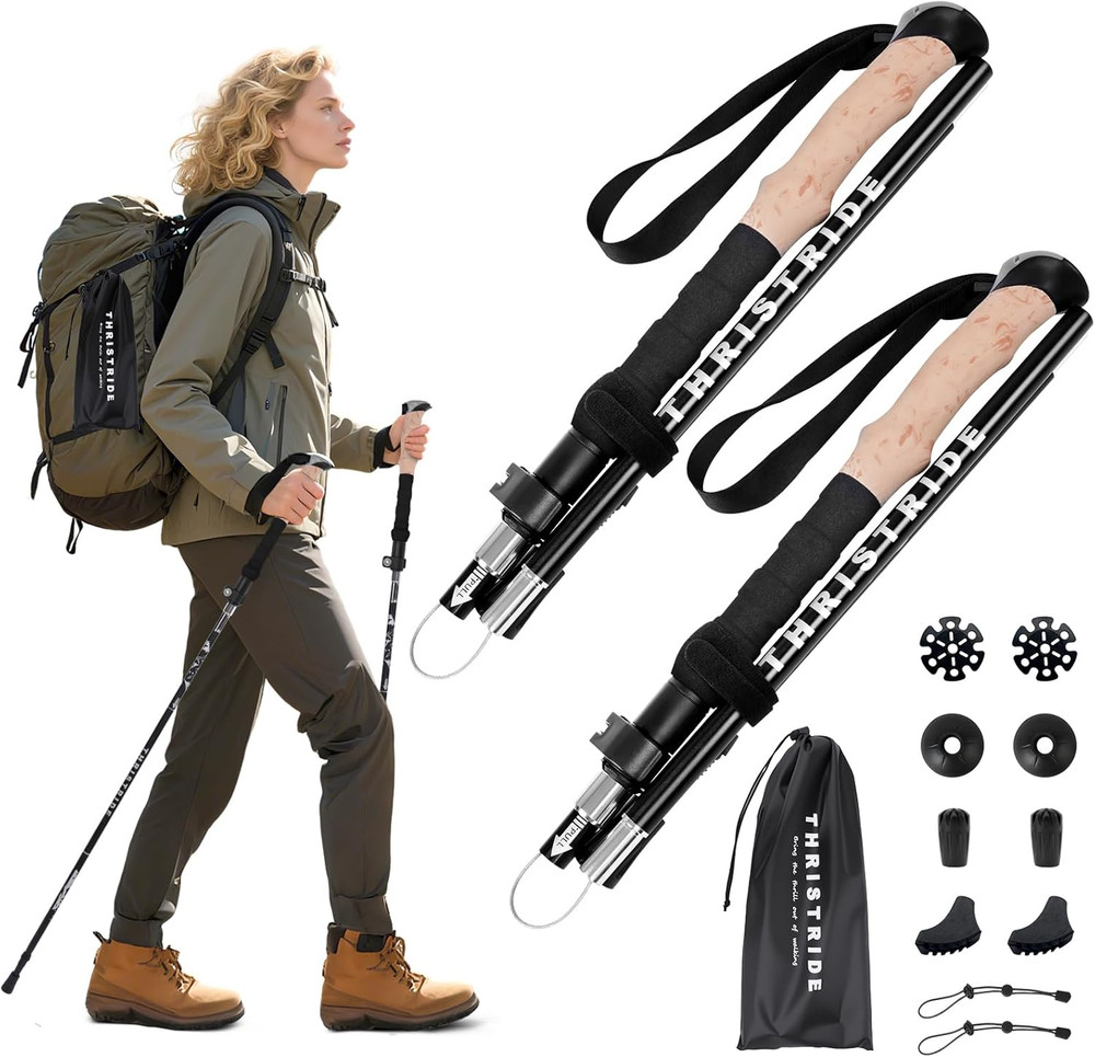 Trekking Poles Aviation Grade Aluminum Alloy-Strong Lightweight Collapsible Walk