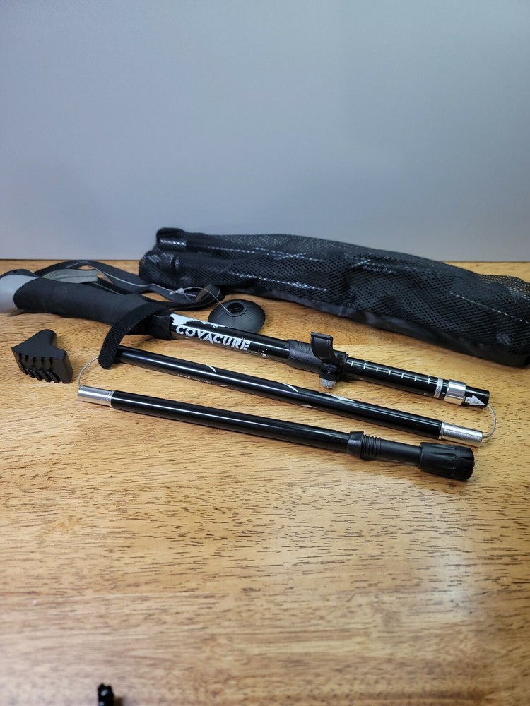 TREKKING POLES Collapsible Hiking Pole Sticks with Quick Lock Black By COVACURE