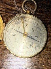 Vintage Antique Brass Pocket Compass Made In France Military Style W/CHAIN Works
