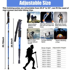 2* Trekking Hiking Poles Nordic Walking Sticks Adjustable Anti-shock Alpenstock