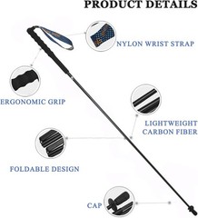 Foldable Set of 2 Ultralight Trekking Poles, Carbon Fiber, Lightweight Design