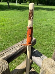 Owl Natural Earth Tones Poplar Wood Walking Stick Hiking Staff
