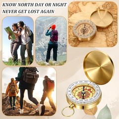 Brass Compass for Hiking Large Dial Pocket Compass with Keychain Loop Camping