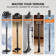 100% Carbon Fiber Trekking Pole Collapsible w/ Cork EVA Foam Grips Locks Hiking