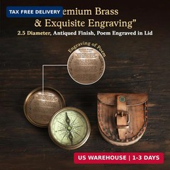 Wind & Weather Antiqued Brass Poem Compass with Leather Case