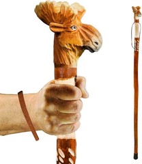 Carved Walking Stick with Animal Head – Lightweight and Strong Wooden Treckking
