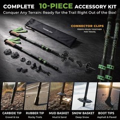 TREKOLOGY 3K Carbon Fiber Trekking Poles (210g) & 10pc Accessory Kit (US)
