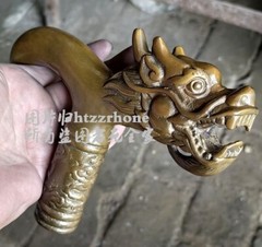 Solid Brass Chinese Dragon Head Statue Walking Stick Cane Handle Top Topper