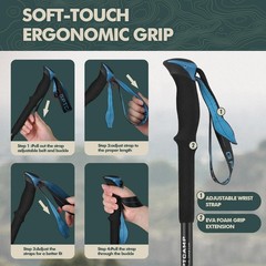 GPTCAMP Hiking Stick,1PC Trekking Pole Collapsible 17.32″, Blue(1 Pole)