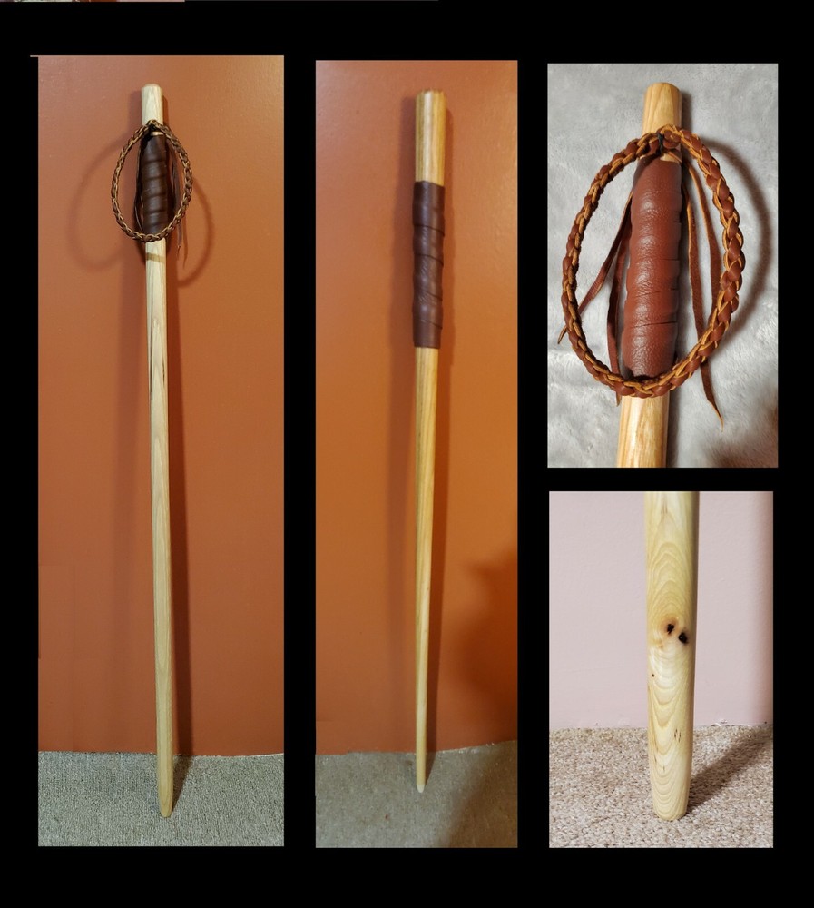 1 in. Hickory Hiking Staff With leather Handle and Wrist Strap. 40 in. to 60 in.