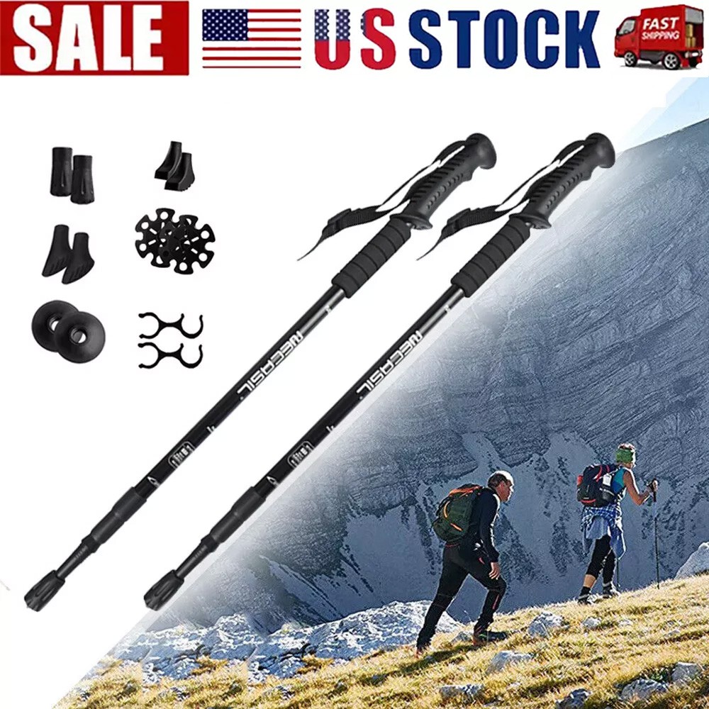 2PC Trekking Poles Nordic Walking Hiking Sticks Anti-shock Adjustable Alpenstock