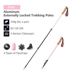 Bisinna Hiking/Trekking Poles, 135cm Telescopic, Aluminium, Cork Handle, 2pcs, Unisex