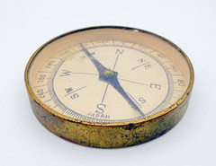 Vintage 60’s Brass Direction Compass Made In Japan 1.78” Mirrored Hiking