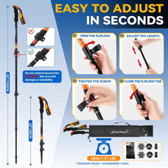 Trekking Poles for Hiking – Collapsible Lightweight Hiking Poles, 2 Pack Aluminu