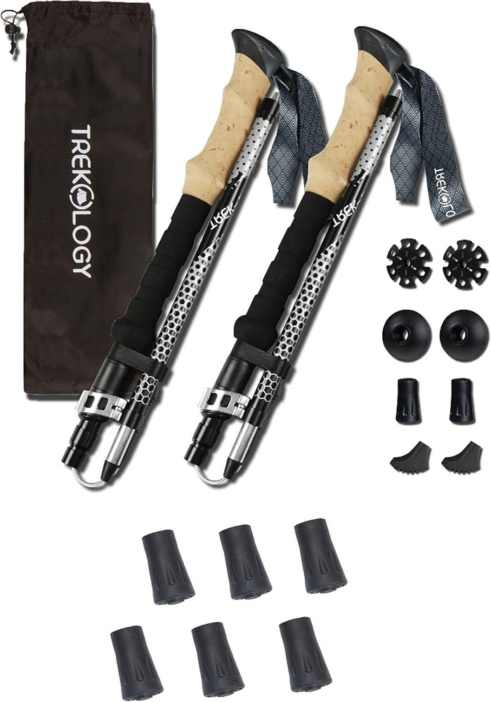 7075 Aluminum Collapsible Trekking Hiking Poles with 6 pc Rubber Tips