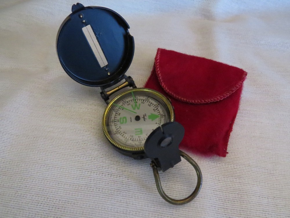 Vtg. TAYLOR Lensatic Engineer’s Compass Working w/Original Cloth Bag