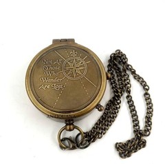 Brass Compass Unique Print Engraved Compass with Leather Case and Chain