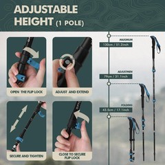 Hiking Stick,1PC Trekking Pole Collapsible Hiking Pole,Lightweight Folding Ad…