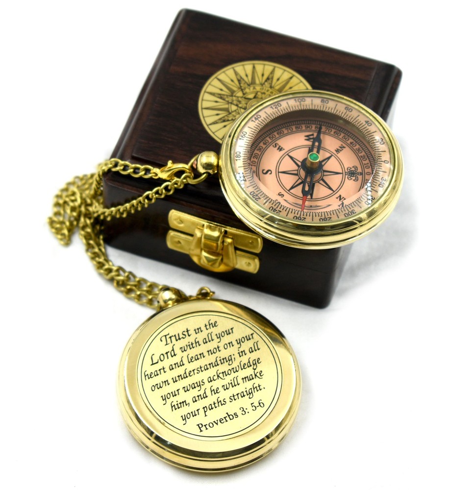 Trust in The Lord with All Your Heart -Proverbs 3: 5-6 Quote Engraved Compass…