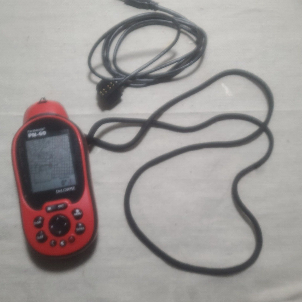 TESTED WORKING Delorme Earthmate Handheld GPS PN-60 RED w/ LCD Used