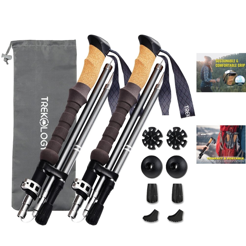 Compact Trek-Z Folding Trekking Poles with Cork Handle for Outdoor Adventures