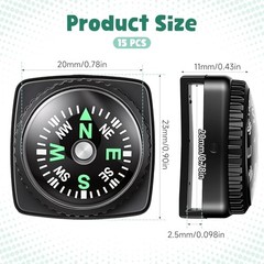 15 PCS Slip-On Watch Band Compass, Sturdy Mini Button Compasses Small Wrist