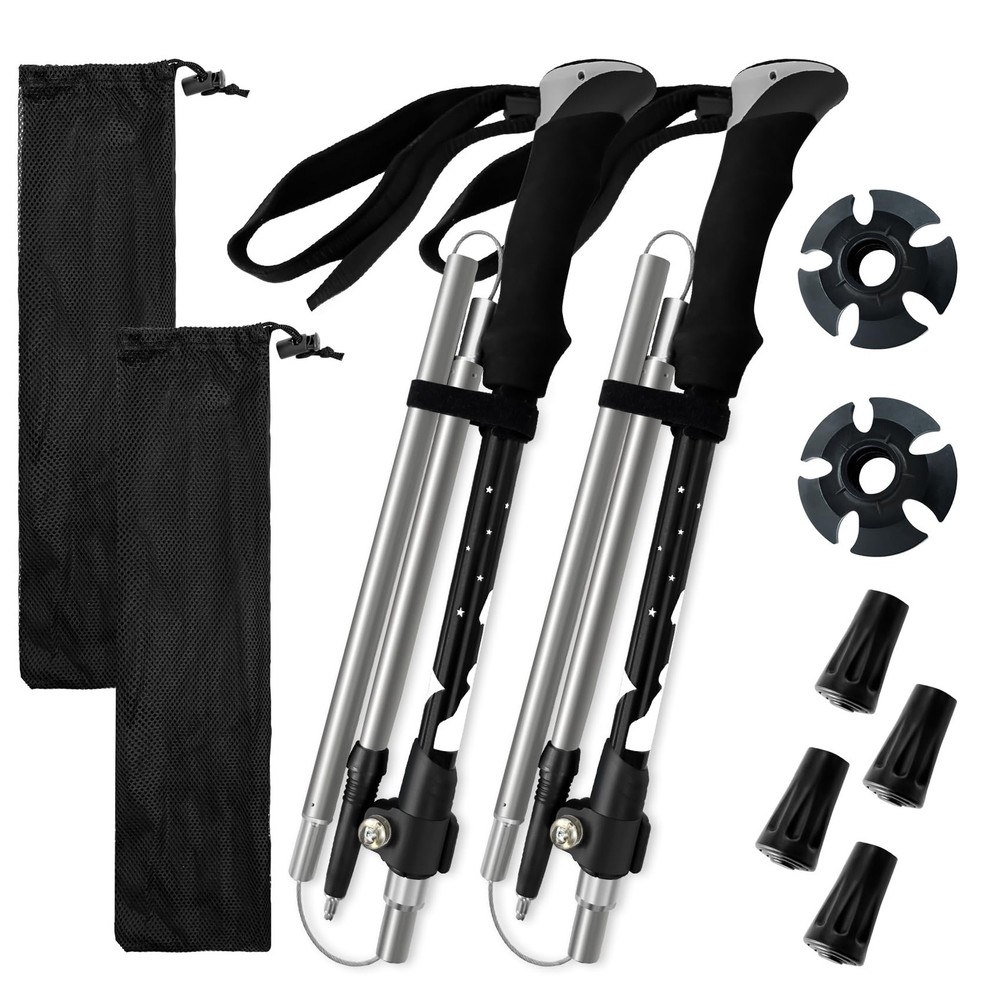 Collapsible Trekking Poles for Hiking – Lightweight Foldable Black