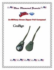 2pc Military Green Zipper Pull Mini Compass Backpack Bag Camping US SELLER!