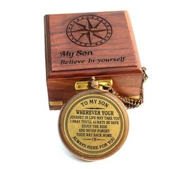 to My Son Engraved Brass Compass with Wooden Box – Antique