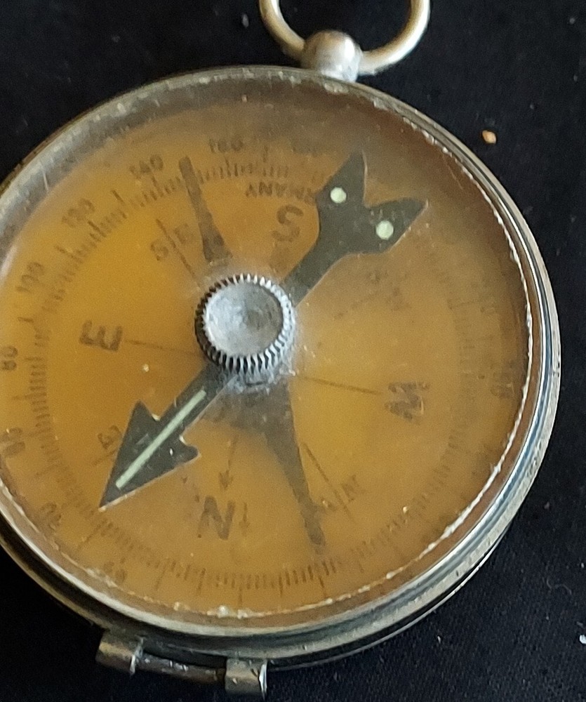 Chrome Pocket Compass Marked Germany 2″ Plastic Cover. SEE***